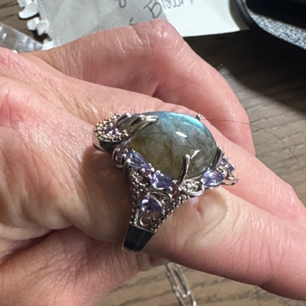 Vintage Sajen sterling silver ring with labradorite and amethyst. - Picture 4 of 9